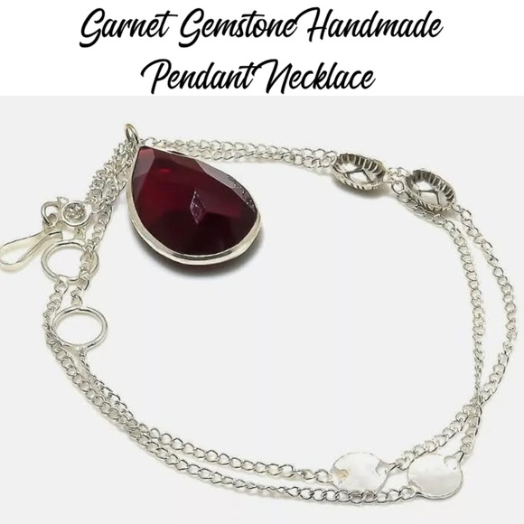Elegant Garnet Gemstone Handmade Pendant Necklace - Picture 3 of 4
